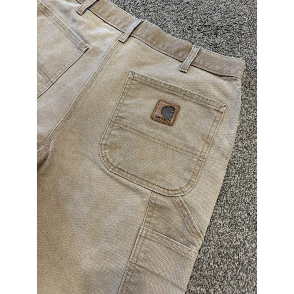 Vintage CARHARTT B25 BRN Carpenter Canvas LEATHER PATCH Shorts Sz 32/34 Mexico